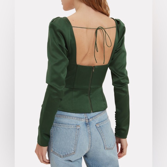 FLASH SALE NEW Self-Portrait Size 8 Asymmetric Green Duchess Satin Top - Picture 2 of 11